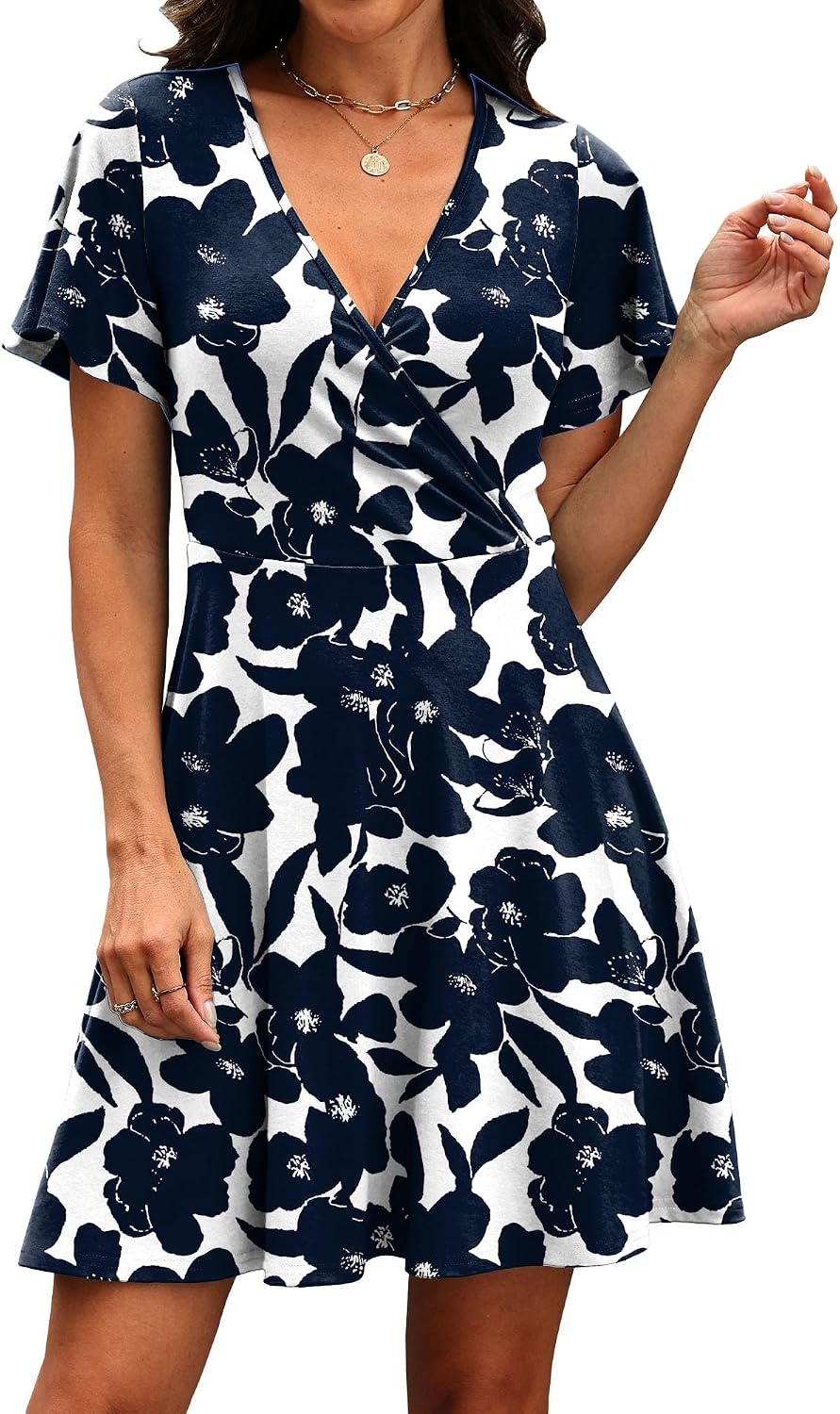 Elegant Ruffle Sleeve Wrap Dress