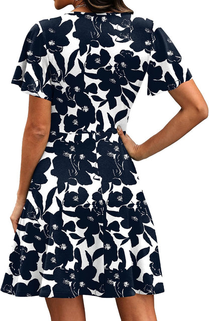 Elegant Ruffle Sleeve Wrap Dress