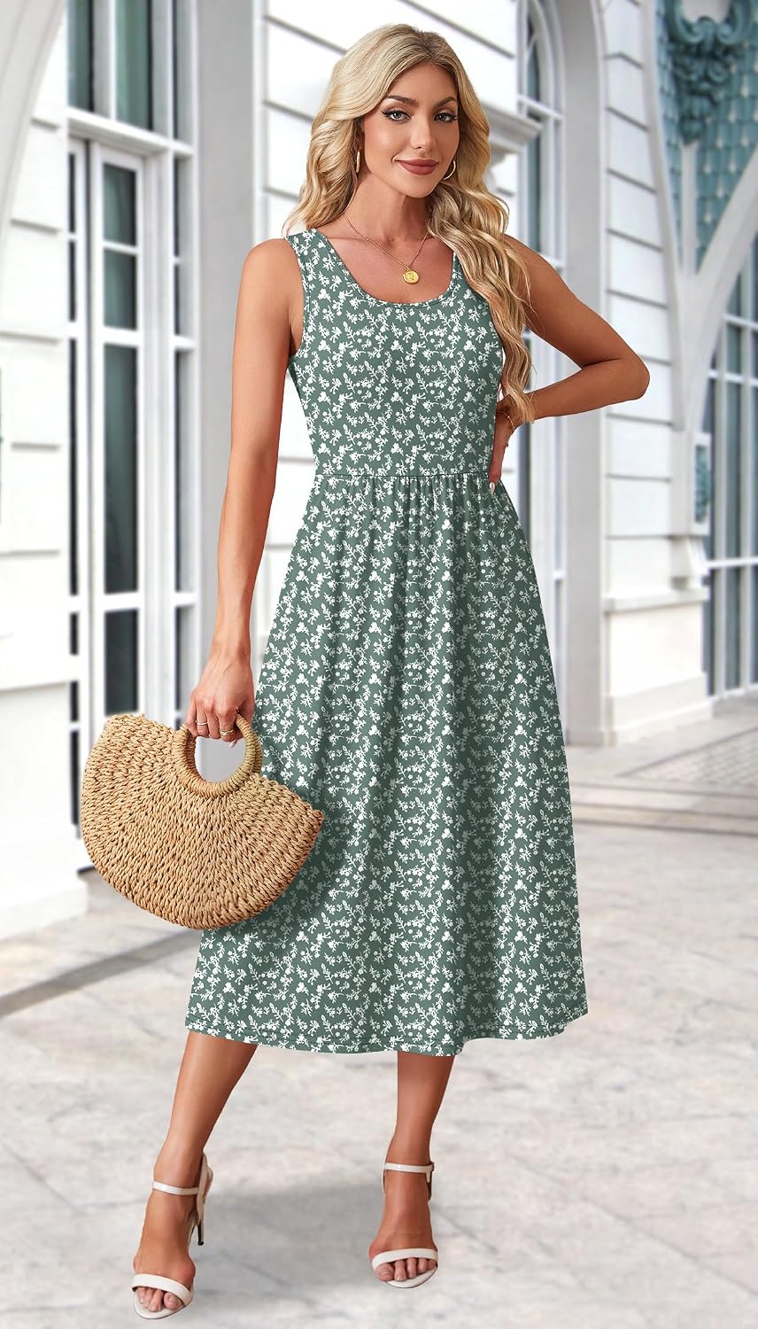 Sleeveless Empire Waist Pocketed Midi